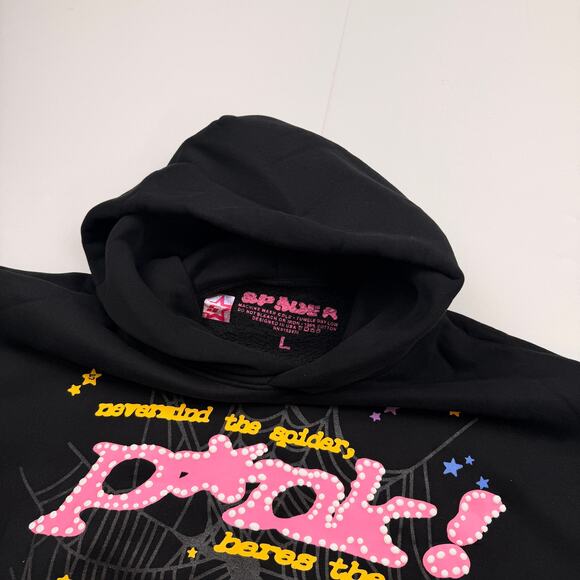 Sp5der OG P*NK Hoodie Black Size Large Men’s Streetwear - Picture 6 of 6
